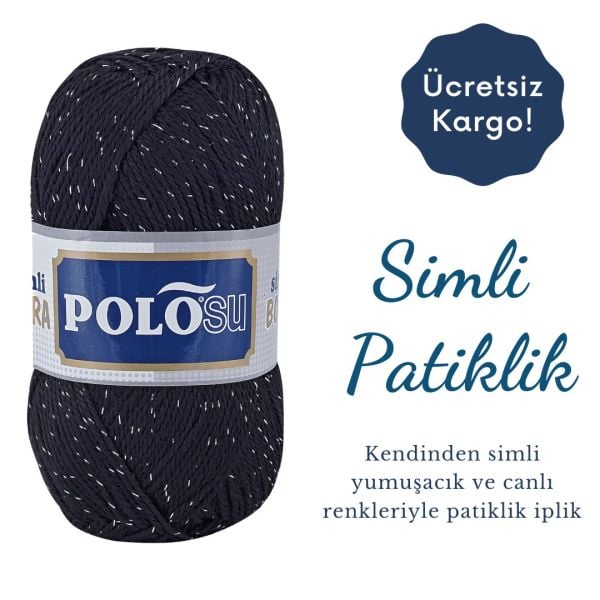 Polosu Simli Lüks Patiklik İplik 317 - Siyah - Siyah Sim
