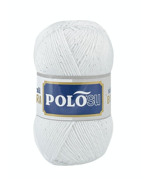 Polosu Simli Lüks Patiklik İplik 308 - Optik Beyaz - Gümüş Sim